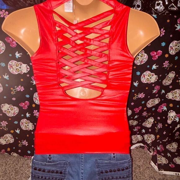 Lydia USA Cross Back Corset Top Red - Picture 3 of 3